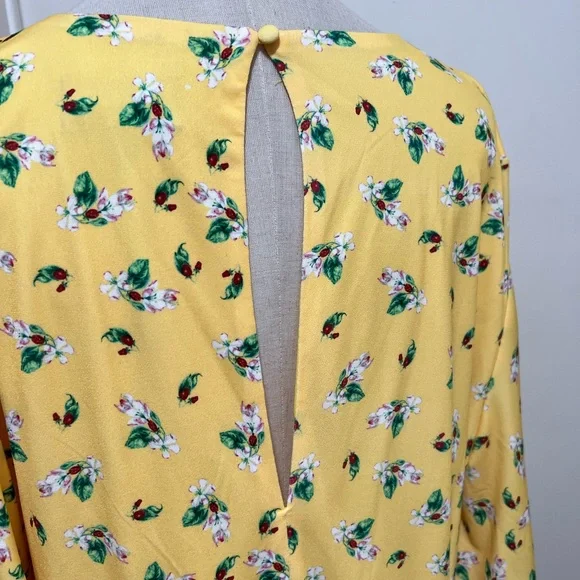 Alexia Admor Oakless Flutter Sleeve Fit & Flare Yellow Ditzy Floral Dress XL NWT - Picture 7 of 10